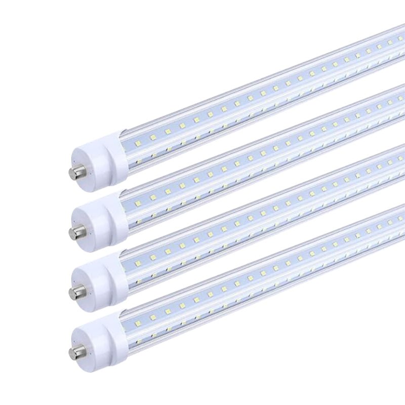 T8 8FT LED Tube Light, 8 Foot T8 V Shaped Single Pin FA8 Base, Ballast Bypass 270° 50W 6750LM, 6500K Cool White, Clear PC Cover (Replace 150W LED Flourescent Bulbs) Dual-Ended Power AC100-277V
