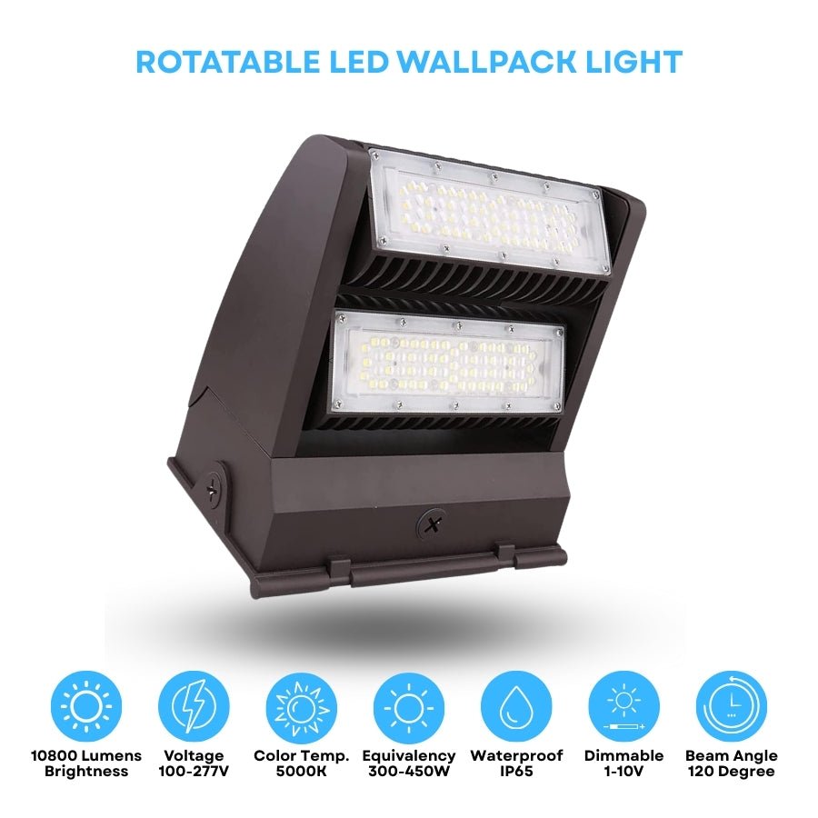 LED Wall Pack Light, 120W Rotatable Head, 5000K, 16,200 Lumens, IP65 Waterproof - Outdoor Security Lights, UL Listed, Replaces 500W MH/HPS