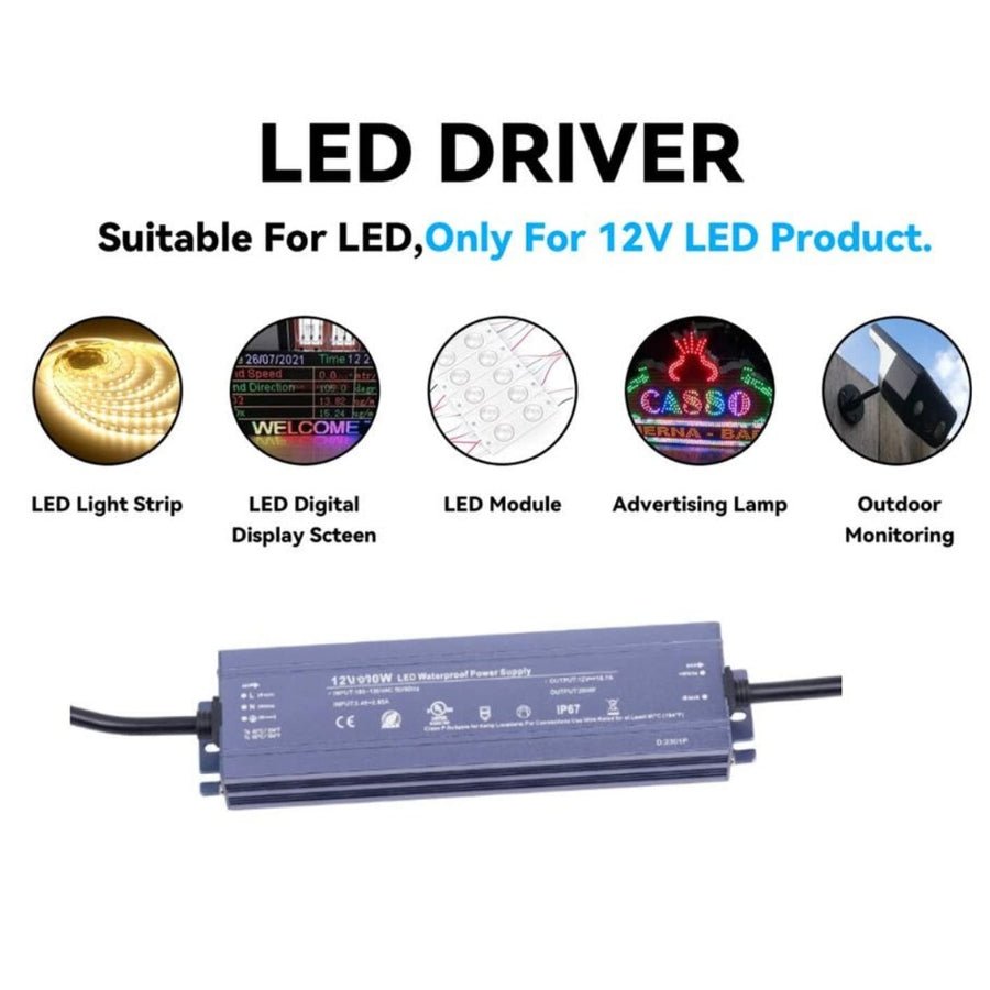 300W 12V LED Driver Power Supply - UL Listed Waterproof IP67 LED Light Transformer, AC 100-130V to DC 12V Low Voltage Adapter for Outdoor Use