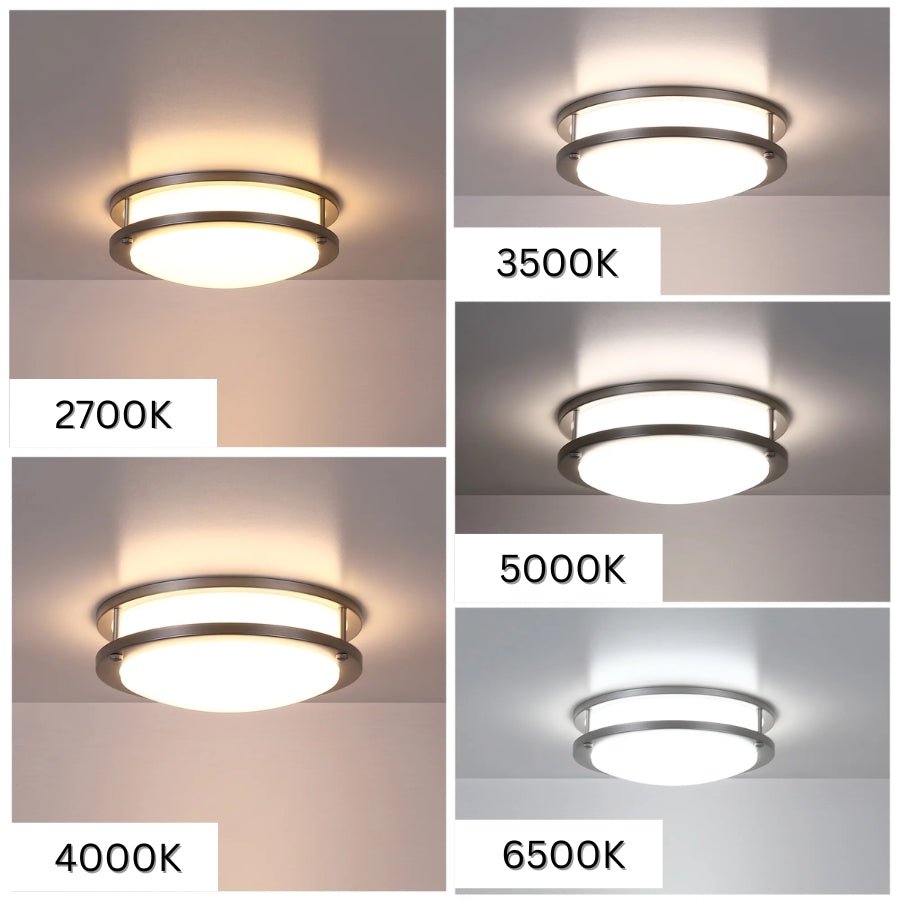 12 inch Dimmable LED Flush Mount Ceiling Light Fixture, Brushed Nickel, 16W, 1350LM, 2.7K/3.5K/4K/5K/6.5K Adjustbale, 120deg Light Angle, CRI80, Ceiling Lamp for Bedroom, Kitchen, Office, ETL Listed