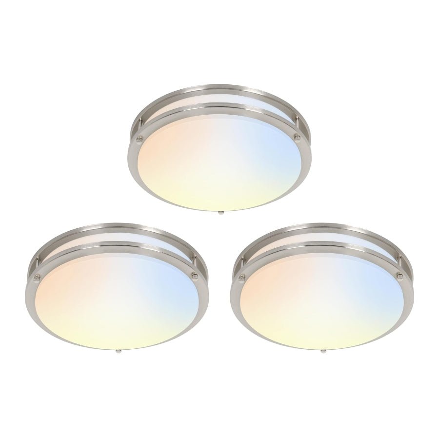 12 inch Dimmable LED Flush Mount Ceiling Light Fixture, Brushed Nickel, 16W, 1350LM, 2.7K/3.5K/4K/5K/6.5K Adjustbale, 120deg Light Angle, CRI80, Ceiling Lamp for Bedroom, Kitchen, Office, ETL Listed