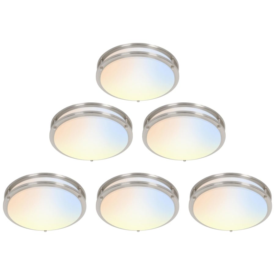 12 inch Dimmable LED Flush Mount Ceiling Light Fixture, Brushed Nickel, 16W, 1350LM, 2.7K/3.5K/4K/5K/6.5K Adjustbale, 120deg Light Angle, CRI80, Ceiling Lamp for Bedroom, Kitchen, Office, ETL Listed