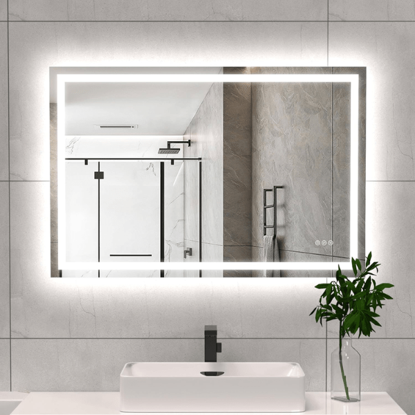 LED Bathroom Mirror Lights 48x36 Inch Front & Backlit Lights Vanity Mirror, Wall Mounted Anti-Fog Dimmable LED Makeup Mirror, IP54 3K-6K Warm/Natural/Daylight, Tempered Glass (Horizontal/Vertical) UL