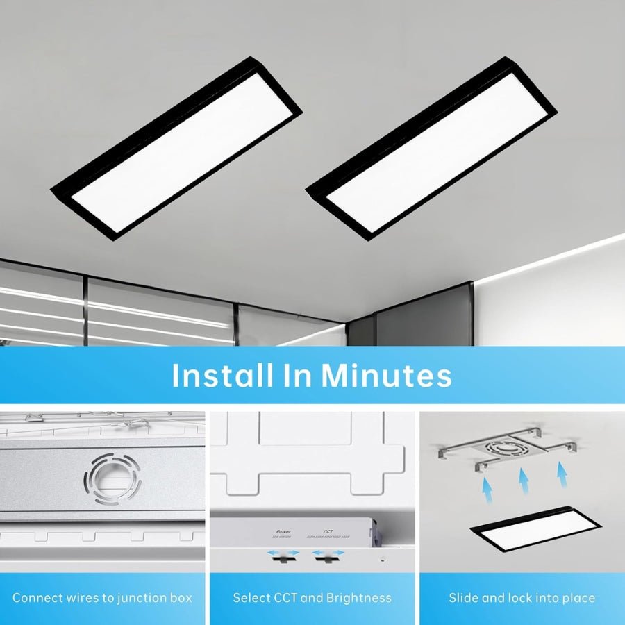 1x2 LED Panel Light Surface Mount - 20W/30W/40W, 5CCT, Triac Dimmable, 2500-5000LM Ceiling Light for Kitchen, Office, Garage Lighting