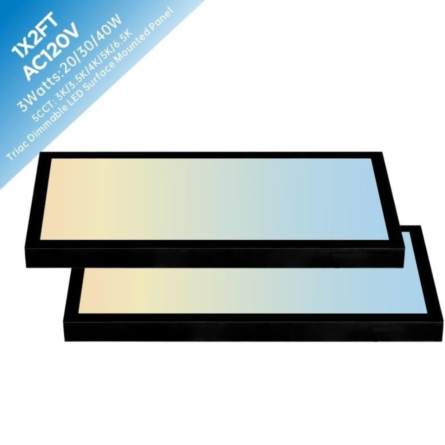 1x2 LED Panel Light Surface Mount - 20W/30W/40W, 5CCT, Triac Dimmable, 2500-5000LM Ceiling Light for Kitchen, Office, Garage Lighting