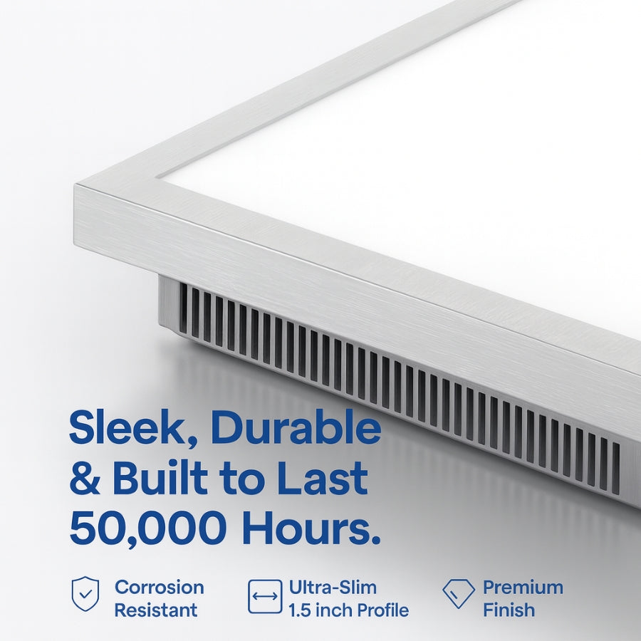 1×4 FT LED Flat Panel Light, 20W/30W/40W Wattage Adjustable, CCT Changeable 4000K/5000K/6500K, 0-10V Dimmable, 120-277V, 5000 Lumens, Recessed or Surface Mount Ceiling Panel, DLC & ETL Listed - 3 Year Warranty