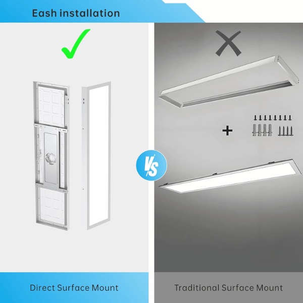 1x4 LED Flat Panel Light Surface Mount, 5CCT 3000K/3500K/4000K/5000K/6500K, TRIAC Dimmable, 30W/40W/50W, 6250 Lumens, 120V, Flush or Drop Ceiling Mount for Office, Kitchen, Garage