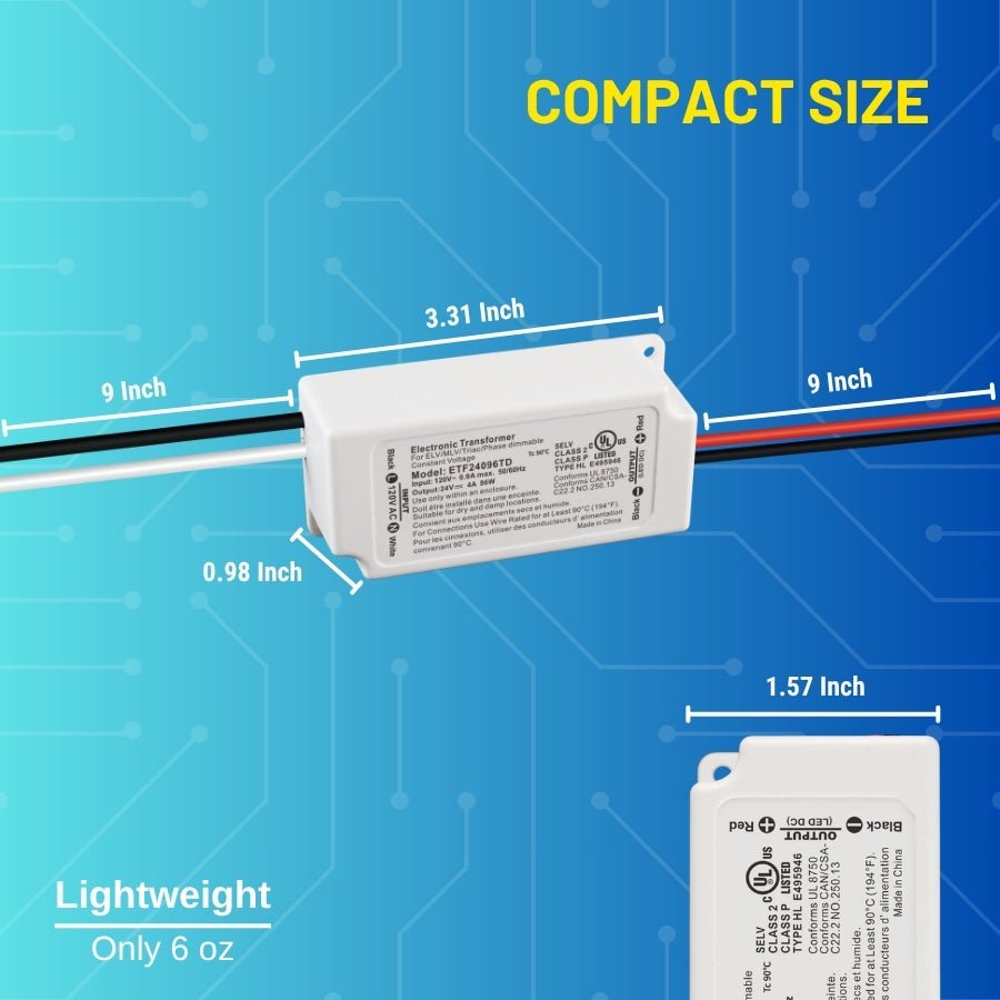 96W 24V Dimmable LED Driver - UL Listed Class 2 Power Supply, 120V AC to 24V DC Transformer, Triac/ELV Dimmable, Short Circuit & Overload Protection, for LED Strip Lights, Low Voltage Lighting