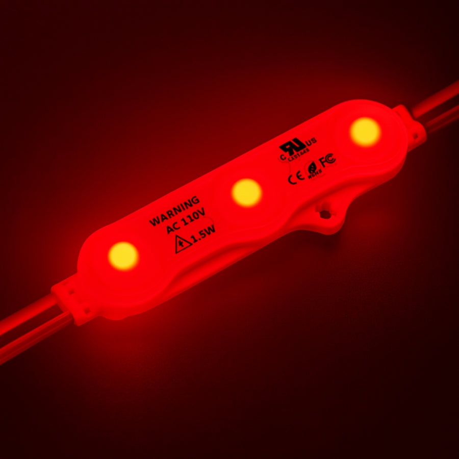 LED Modules SMD 2835 1.5W 100pcs Set - Red/Green/White, 390LM/Module, 110V/220V Direct Power, IP65 Waterproof, 130LM/W, CRI 90+, Dimmable, UL Certified, 50,000 Hrs, 3-Year Warranty, 48FT Length