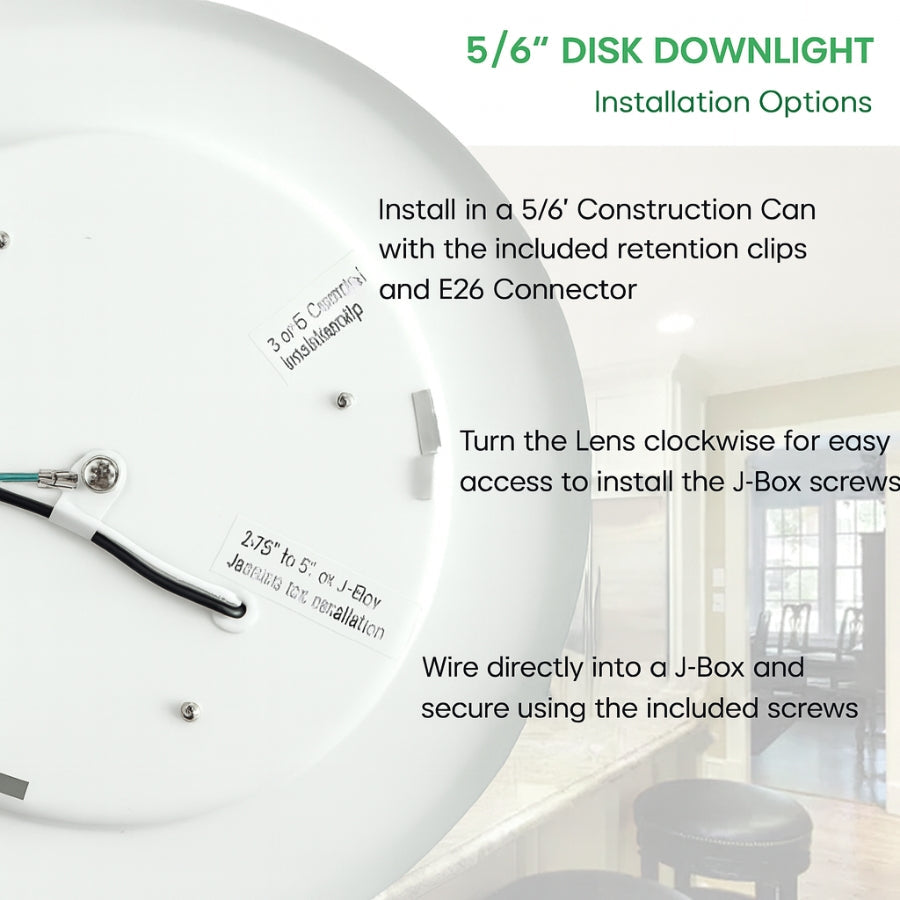 6" Flush Mount Retrofit Disk Downlight, 15W (120W Equivalent), 1200 Lumens, Dimmable, ETL & Energy Star Listed, 90+ CRI
