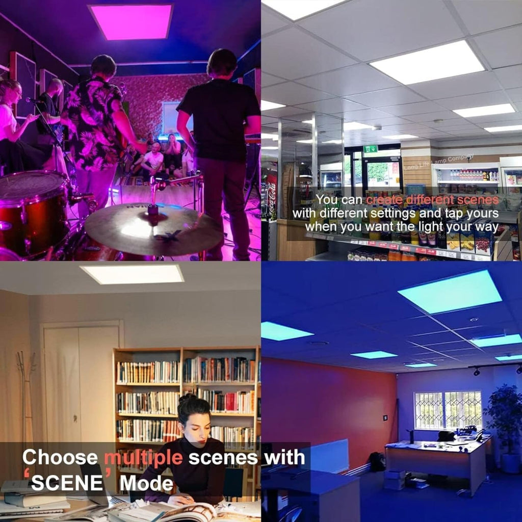 2x2 Smart LED Panel - Color Changing Light Panels, RGBW Multicolor 5000K, 40W 4400lm, Wi-Fi Drop Ceiling Light, Remote & App Controlled, Alexa/Google Compatible