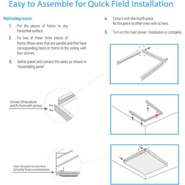 2x4 LED Flat Panel Light Surface Mount - Aluminum 2x4 Ceiling Frame with Mounting Screws, Easy Install, Durable White Frame for Ceiling Lights 6 Pack