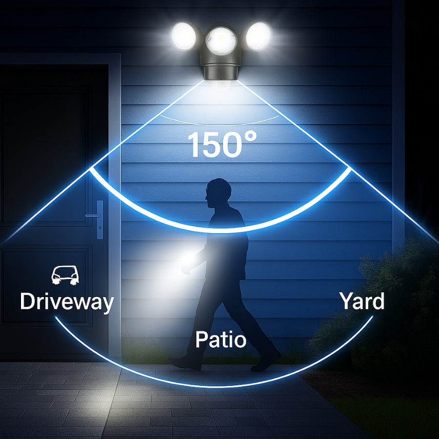 30W LED Motion Security Light, Triple Heads, 5000K Daylight, Motion Activated Outdoor Floodlight, IP65 Waterproof, UL DLC Listed