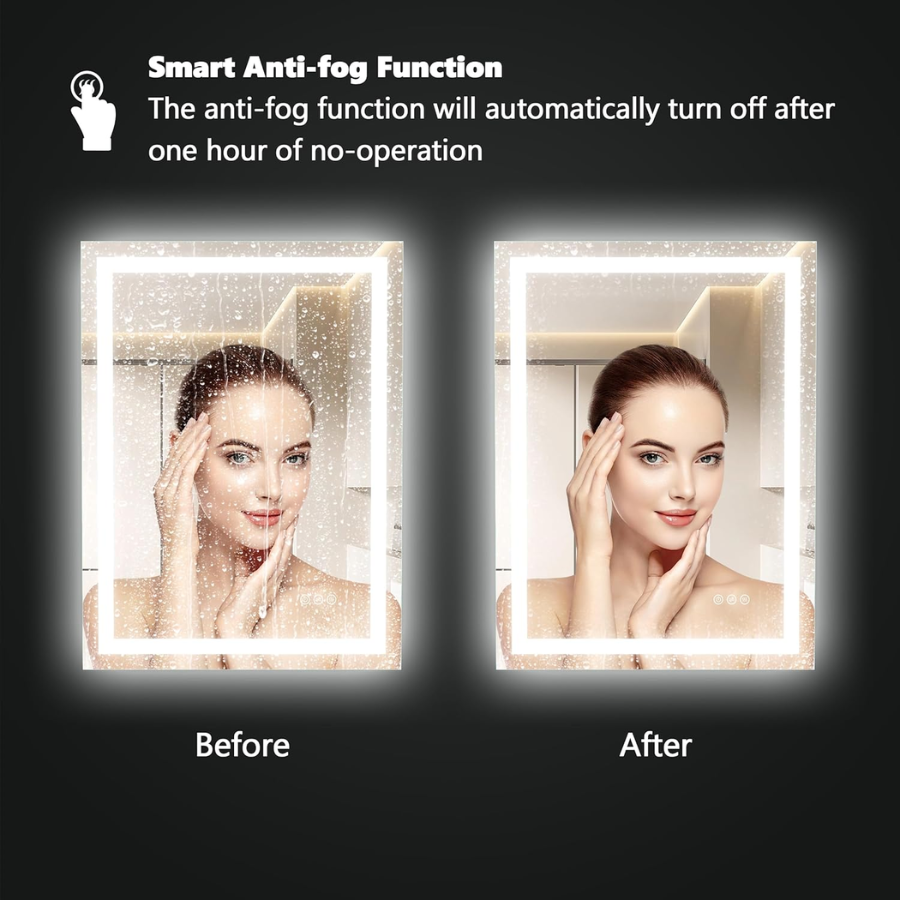 36x36 Inch LED Bathroom Mirror Anti-Fog Dimmable Vanity Mirror with Front & Backlit Lights, 3K-6K Color Temp, Wall Mount (Horizontal/Vertical), IP54, Tempered Glass, UL Listed