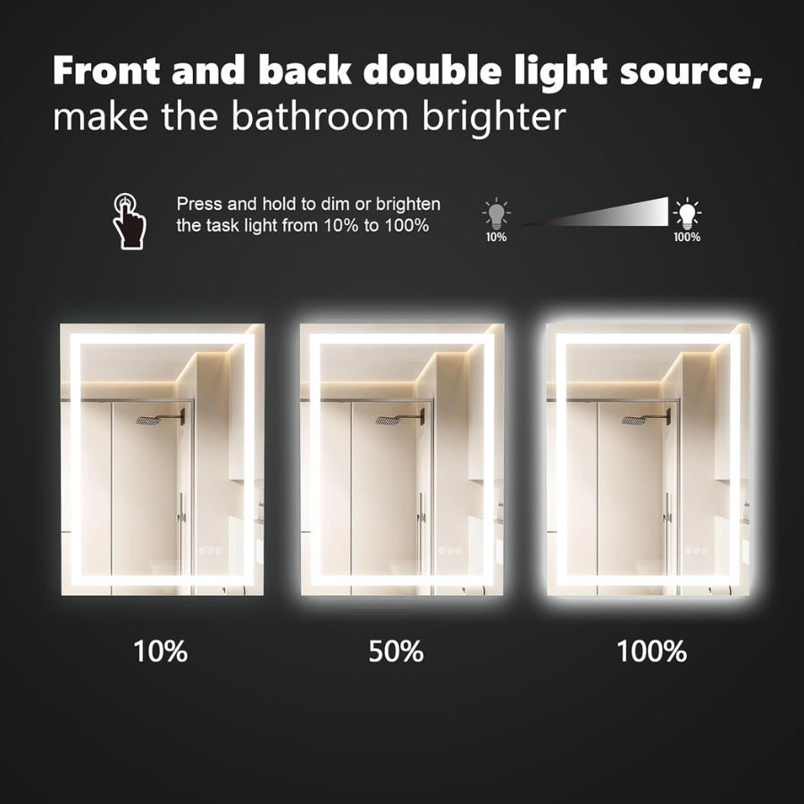 36x36 Inch LED Bathroom Mirror Anti-Fog Dimmable Vanity Mirror with Front & Backlit Lights, 3K-6K Color Temp, Wall Mount (Horizontal/Vertical), IP54, Tempered Glass, UL Listed