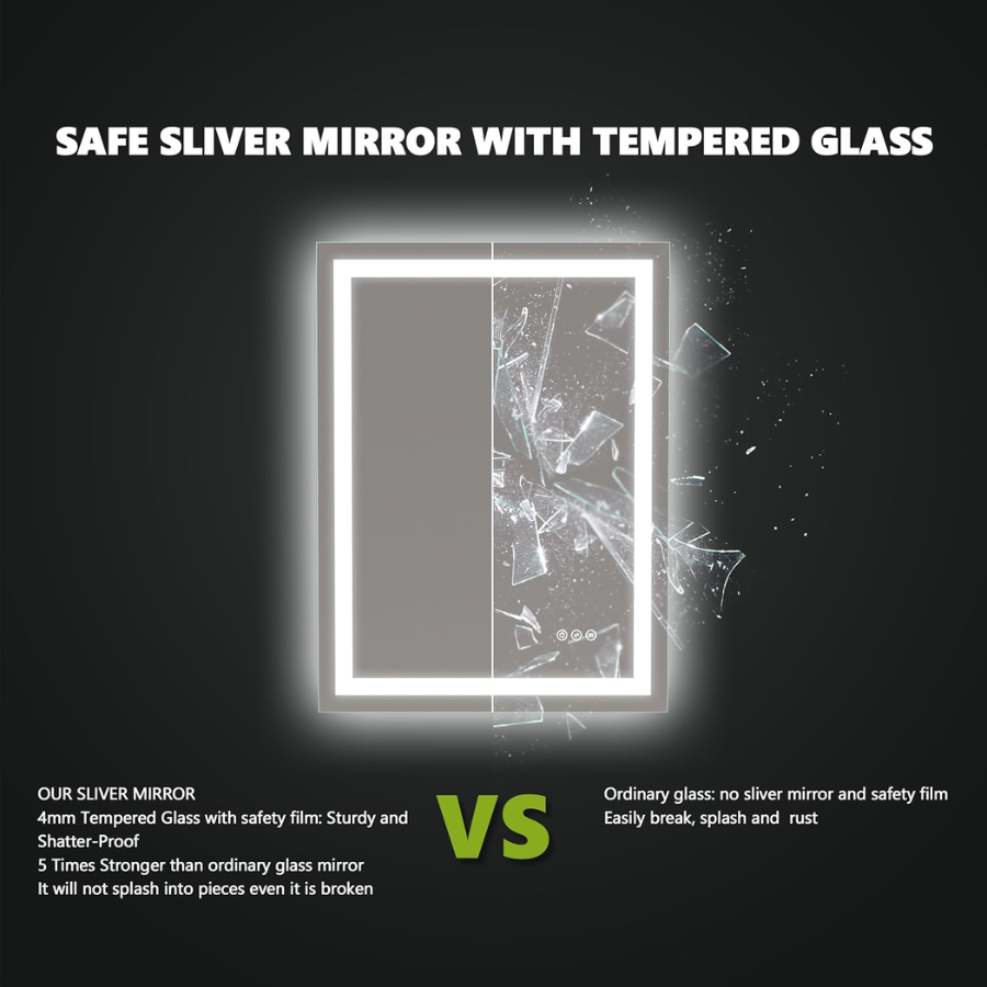 36x36 Inch LED Bathroom Mirror Anti-Fog Dimmable Vanity Mirror with Front & Backlit Lights, 3K-6K Color Temp, Wall Mount (Horizontal/Vertical), IP54, Tempered Glass, UL Listed