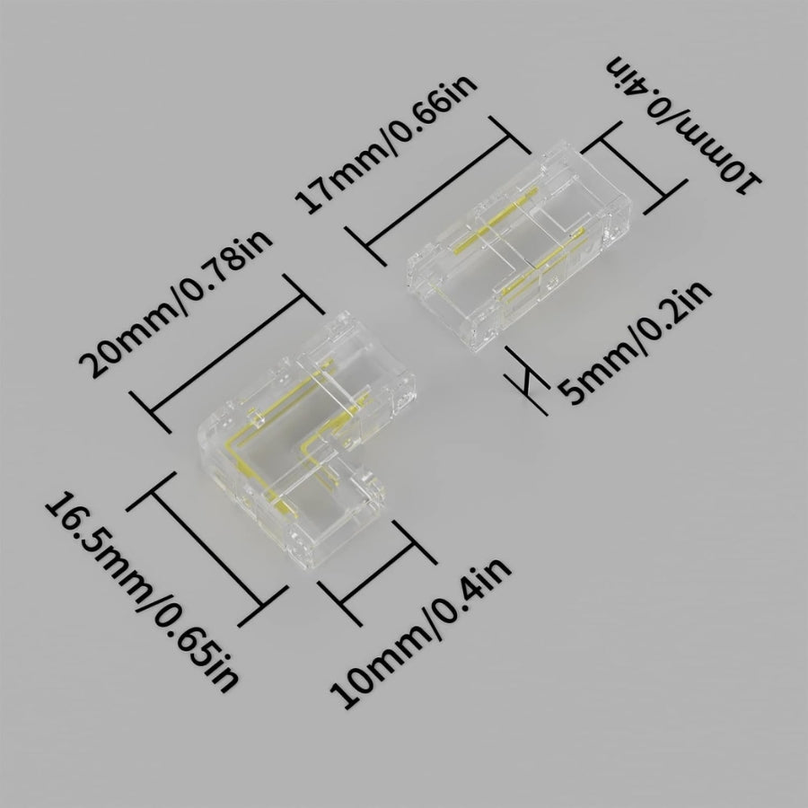 8mm COB Connector 8pcs L-Shaped/Corner Connector,Unwired Clips Solderless Adapter Terminal Extension Connection,2pcs Transparent Gapless Connectors for 2-Pin COB LED Strip Lights,NOT for 10mm