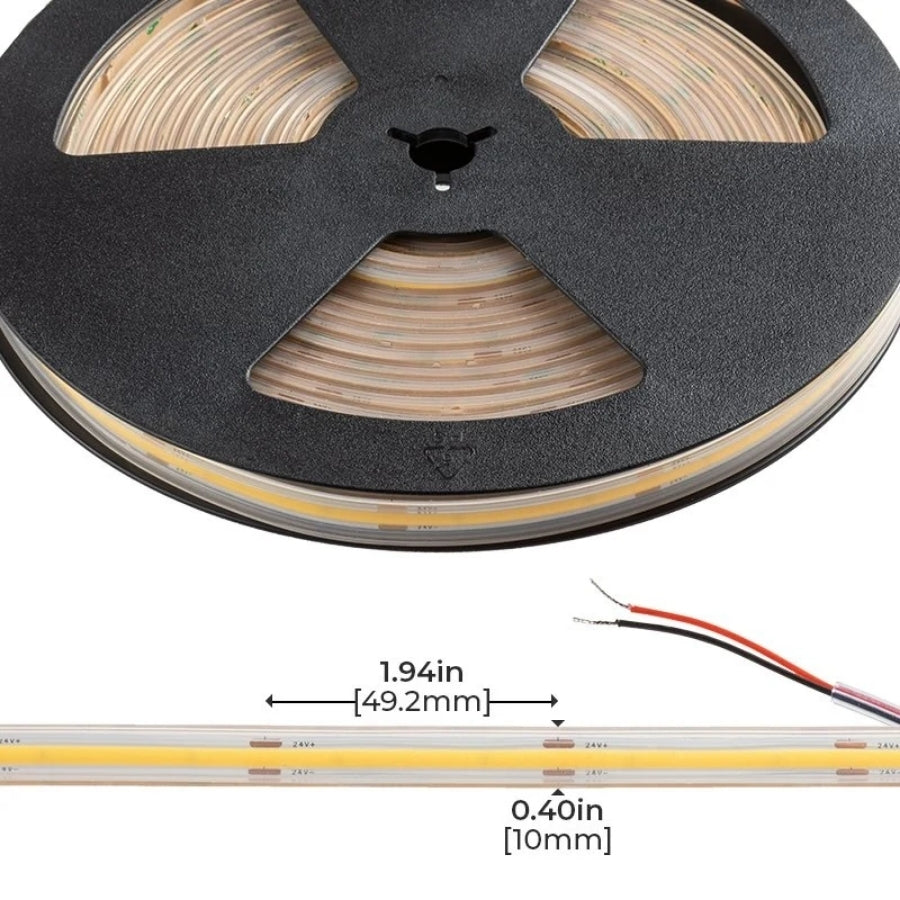 32ft (10m) Waterproof COB LED Strip Light - 24V, High CRI 90+, 146 LEDs/ft Dot-Free Seamless Glow, IP65 Waterproof, Dimmable, UL Listed, 36,000 Hrs, 3-Year Warranty
