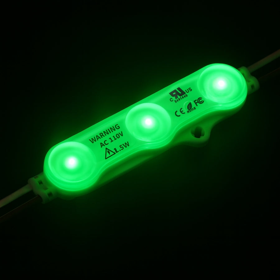 LED Modules SMD 2835 1.5W 100pcs Set - Red/Green/White, 390LM/Module, 110V/220V Direct Power, IP65 Waterproof, 130LM/W, CRI 90+, Dimmable, UL Certified, 50,000 Hrs, 3-Year Warranty, 48FT Length