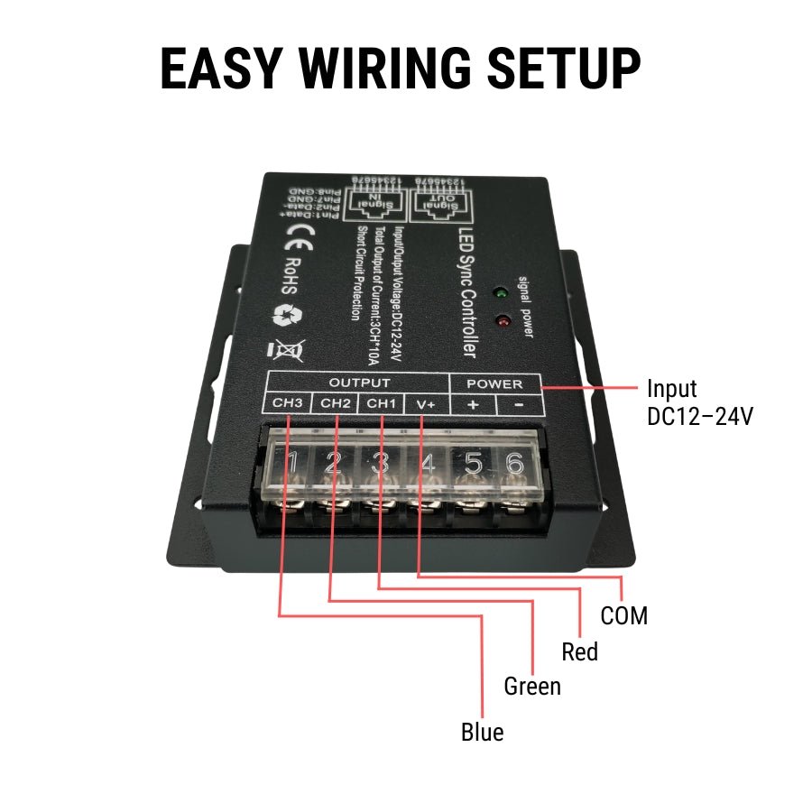 RGB LED Controller with RF Touch Remote - DC12V-24V, 3 Channel Dimmer, 432W Max Output - 10 Lighting Modes, Sync Function, Short Circuit Protection - for LED Strip Lights, Common Anode