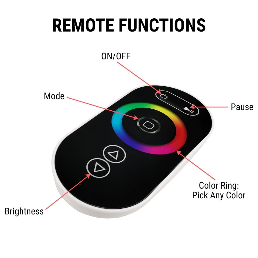 RGB LED Controller with RF Touch Remote - DC12V-24V, 3 Channel Dimmer, 432W Max Output - 10 Lighting Modes, Sync Function, Short Circuit Protection - for LED Strip Lights, Common Anode