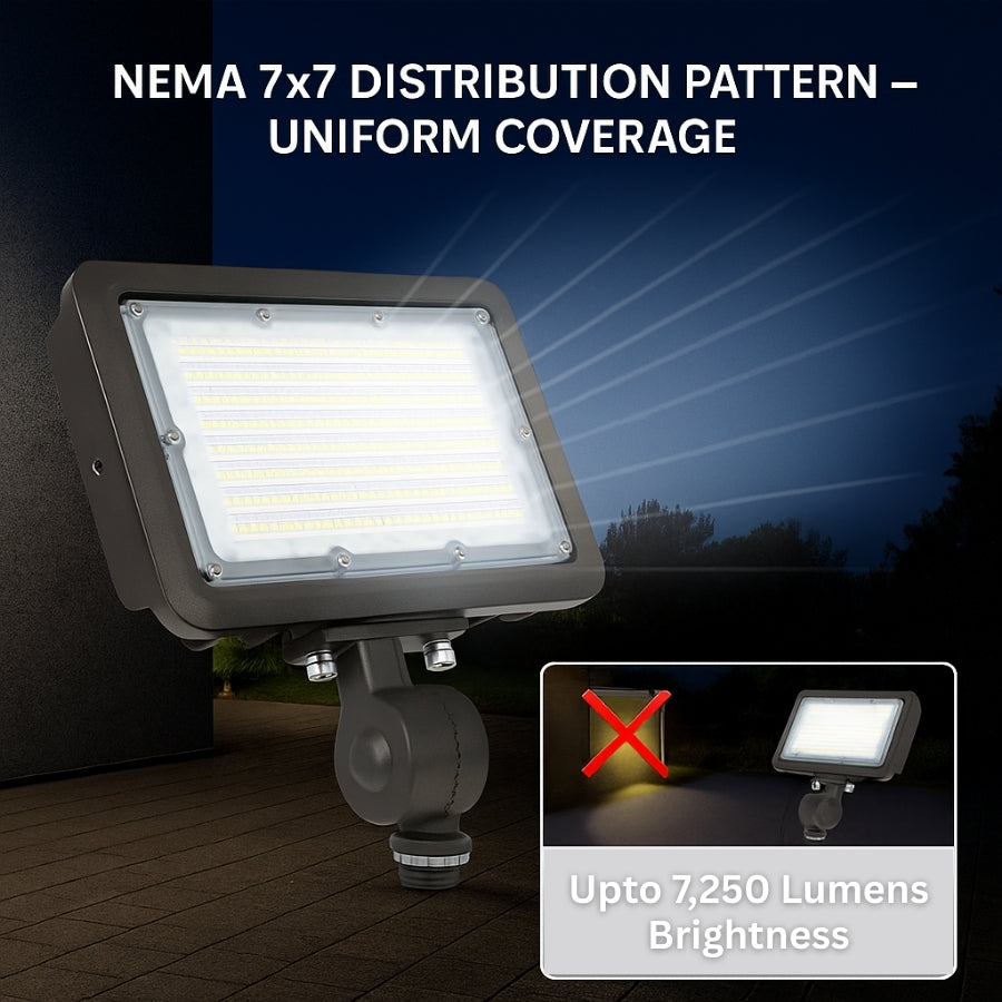 LED Flood Light - Knuckle Mount, Selectable Wattage (30W/40W/50W) & CCT (3000K/4000K/5000K), 7,250 lm, 200W MH Equivalent, IP65 Waterproof, Integrated Photocell, UL/DLC Certified, Dimmable 0-10V, 50,000 Hrs, 3-Year Warranty