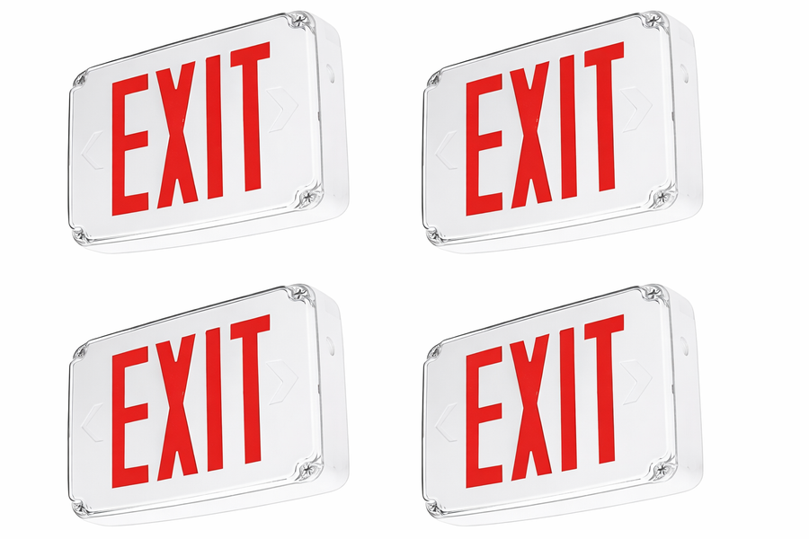Wet Location Exit Sign, Red Weatherproof LED Emergency Light with 90-Minute Battery Backup, AC 120V/277V, UL Listed, Outdoor Lighting