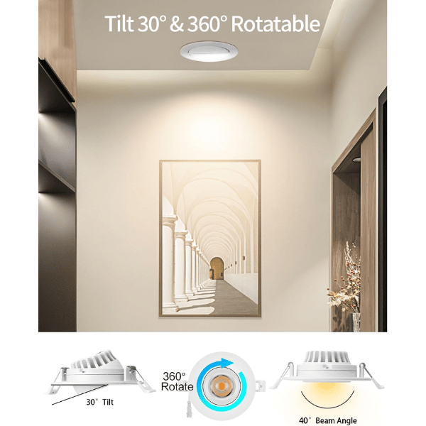 LED Recessed Ceiling Lights, 3 Inch Dimmable 5CCT Ultra-Thin with Junction Box, 8W Canless Slim Panel Downlight, 2700K/3000K/3500K/4000K/5000K, IC Rated, ETL