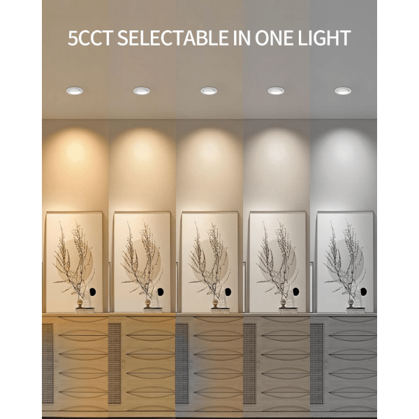 LED Recessed Ceiling Lights, 3 Inch Dimmable 5CCT Ultra-Thin with Junction Box, 8W Canless Slim Panel Downlight, 2700K/3000K/3500K/4000K/5000K, IC Rated, ETL