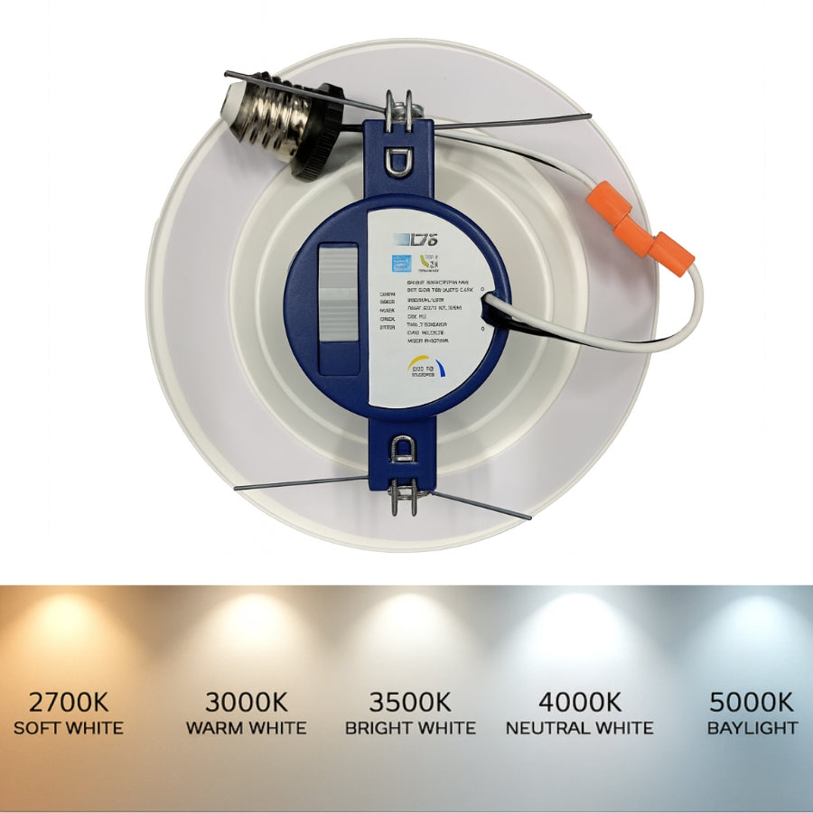 6" LED Retrofit Recessed Downlight, 15W (120W Equivalent), 1100 Lumens, 5CCT Selectable (2700K/3000K/3500K/4000K/5000K), Dimmable, ETL & Energy Star Listed