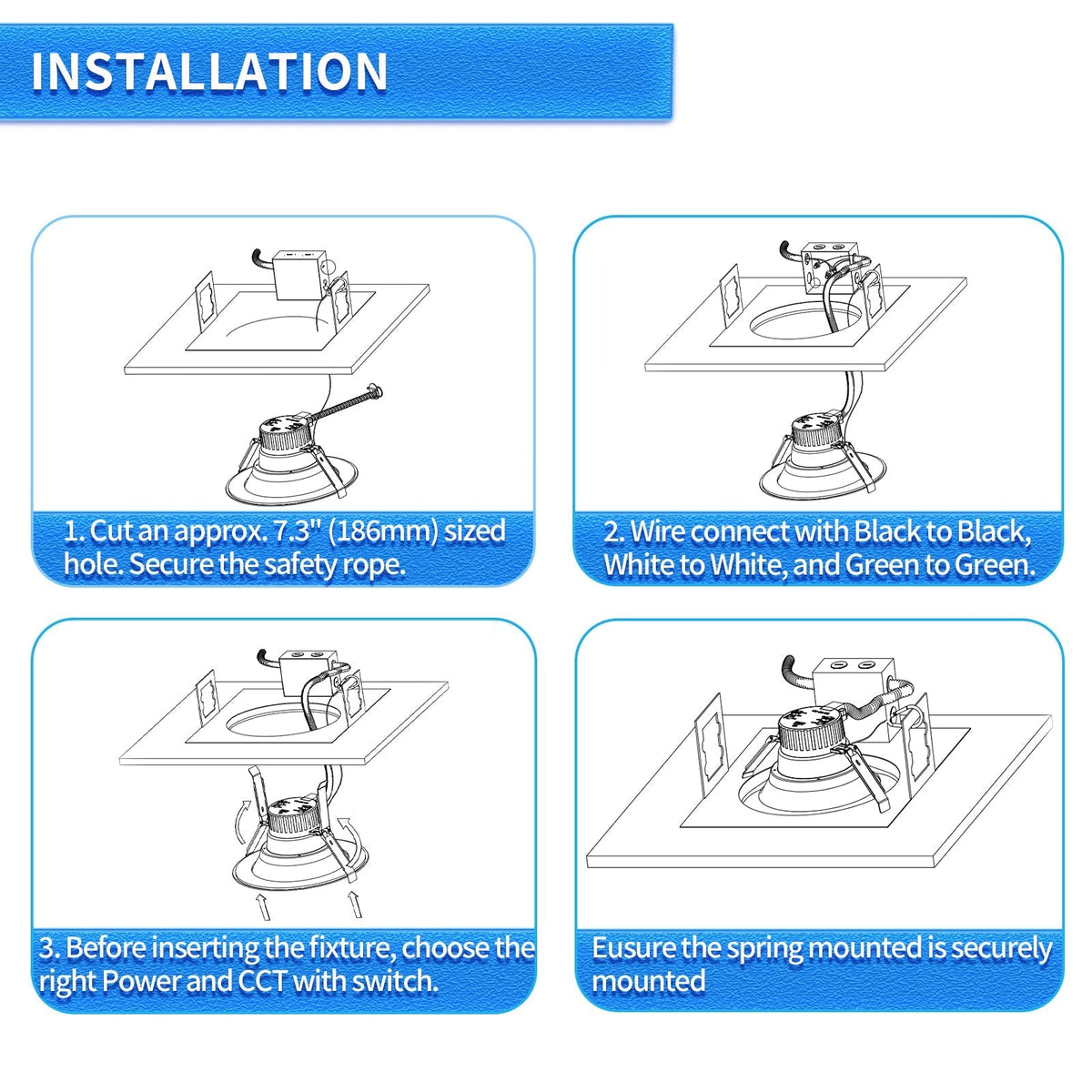 Recessed LED Lighting, 8 Inch, Commercial Recessed Downlights, Brightness 2400lms, Wattage Adjustable 12/20/30W, 0-10V Dimmable Ceiling Light Fixture, 5 CCT 2700K-5000K, 120-277V IC Rated UL & Energy Star
