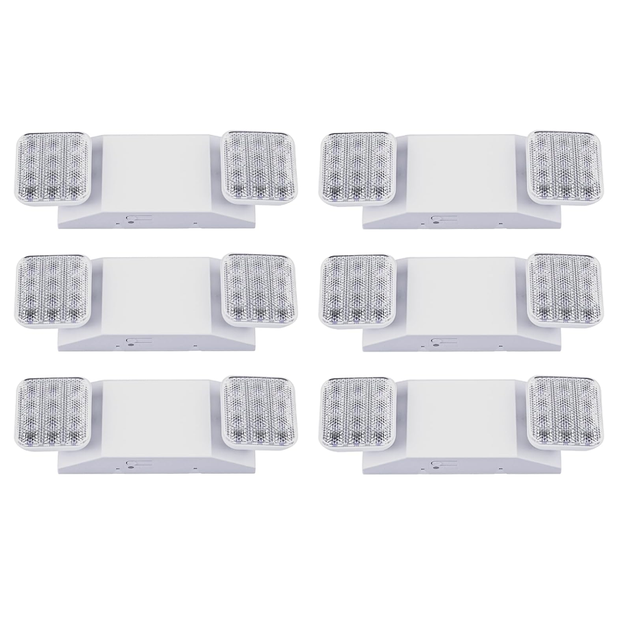 Indoor Emergency Lights with Battery Backup (90 Minutes), 2 Adjustable LED Heads, Wall Mount, Hardwired, Test Switch, Charge Indicator, 120-277V, Fire Resistant (UL 94V-0)