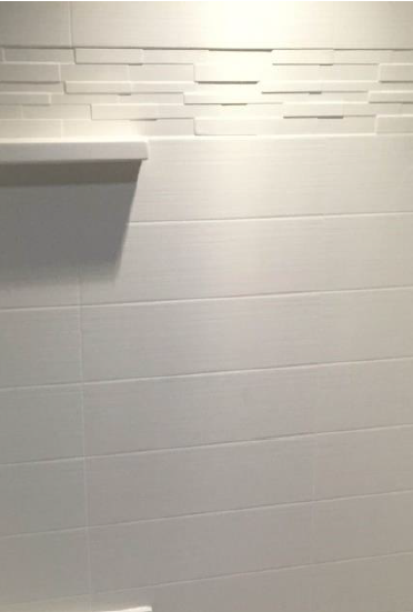 Cultured Marble Tub Surround, 6 x 24 Stacked Tile