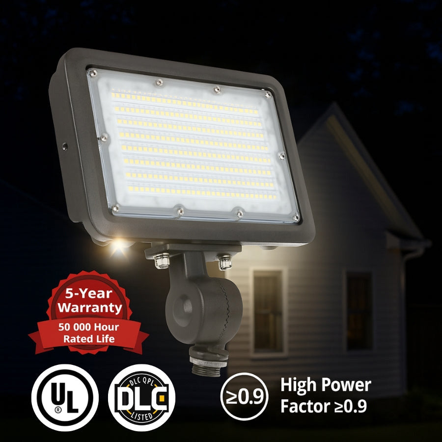 LED Flood Light - Knuckle Mount, Selectable Wattage (30W/40W/50W) & CCT (3000K/4000K/5000K), 7,250 lm, 200W MH Equivalent, IP65 Waterproof, Integrated Photocell, UL/DLC Certified, Dimmable 0-10V, 50,000 Hrs, 3-Year Warranty