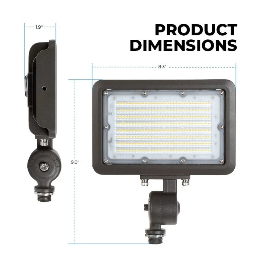 LED Flood Light, Knuckle Mount, Selectable Wattage (30W/40W/50W) & CCT (3000K/4000K/5000K), 7,250 lm, 200W MH Equivalent, IP65 Waterproof, Integrated Photocell, UL/DLC Certified, Dimmable 0-10V, 50,000 Hrs, 3-Year Warranty