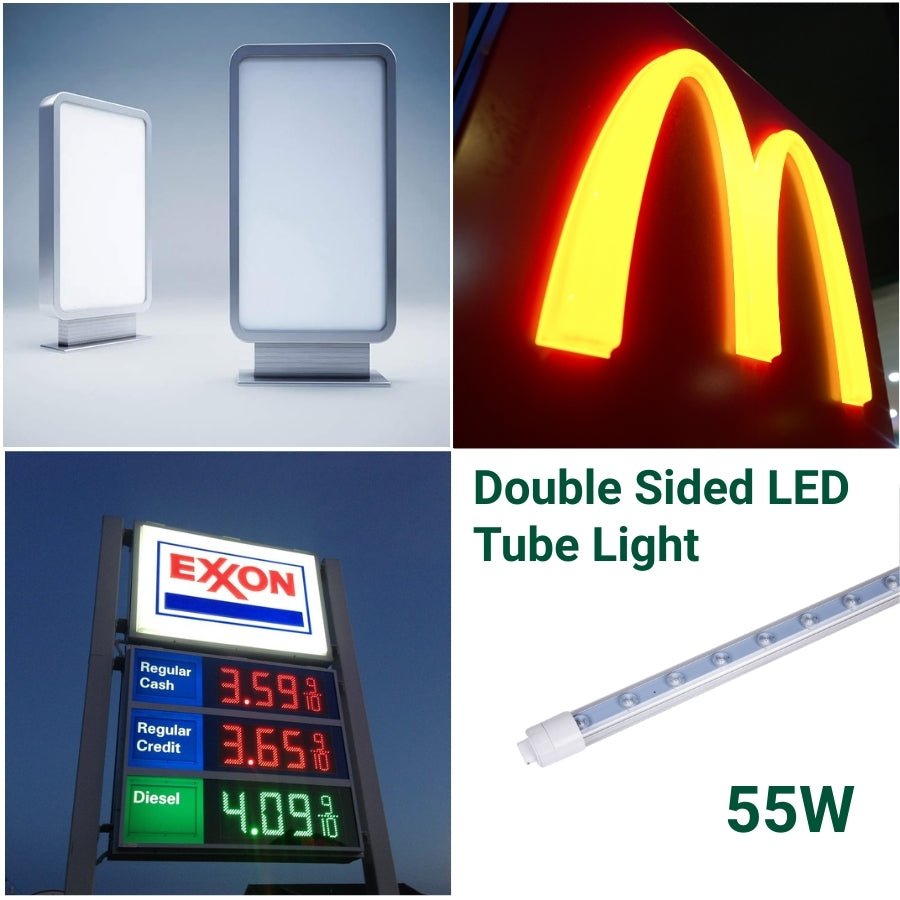 9FT LED Tube Light, 55W T8 Double-Sided, 6500K Cool White, R17D Rotatable Base, Waterproof Design, Ballast Bypass - Ideal for Bus Stops, Shopping Malls, Hotels & Sign Lighting