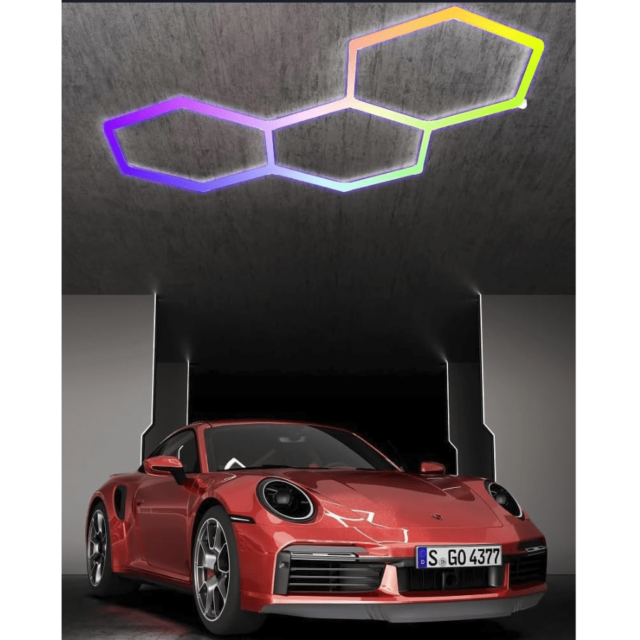Hexagon LED Garage Lights, RGB LED Ceiling Light Kit, 16 Tube 3-Pack, 358 Color Changing Modes, App & Remote Controlled, IP54 Smart Lighting For Garage, Workshop, Gaming Room, Bar, Party, Hexagon Wall Lights