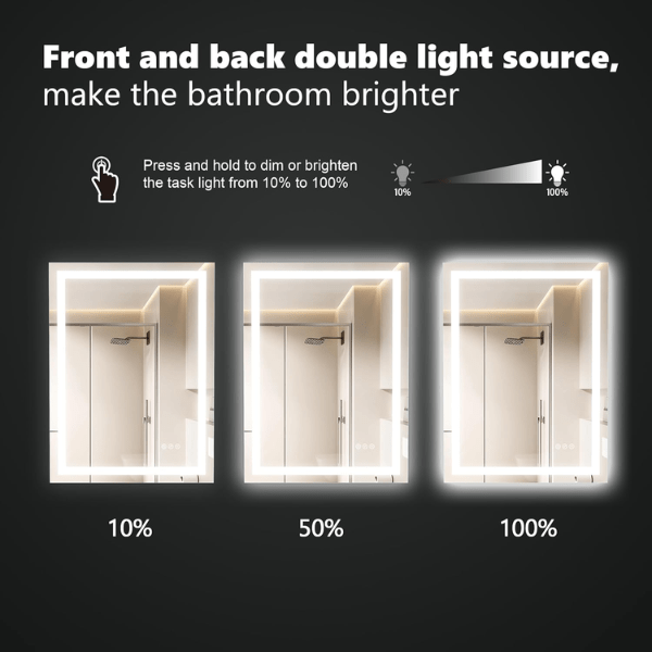 LED Bathroom Mirror Lights 24x36 Inch Front Lighted Vanity Mirror, Wall Mounted Anti-Fog Dimmable LED Makeup Mirror, IP54 3K-6K Warm/Natural/Daylight, Tempered Glass (Horizontal/Vertical) UL Listed