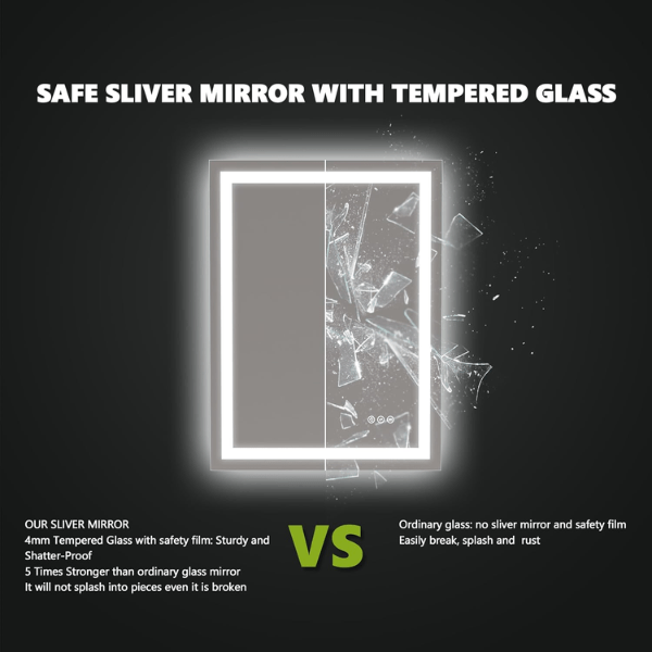 LED Bathroom Mirror Lights 24x36 Inch Front Lighted Vanity Mirror, Wall Mounted Anti-Fog Dimmable LED Makeup Mirror, IP54 3K-6K Warm/Natural/Daylight, Tempered Glass (Horizontal/Vertical) UL Listed