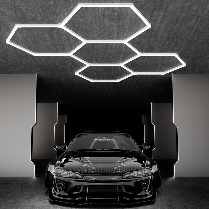 LED Garage Lights, 192W Hexagon LED Shop Ceiling Lamp, 23040LM, 6500K Daylight, Linkable Plug-In Fixture for Workshop, Gym, Car Care, Warehouse, LED Lighting for Garage Ceiling