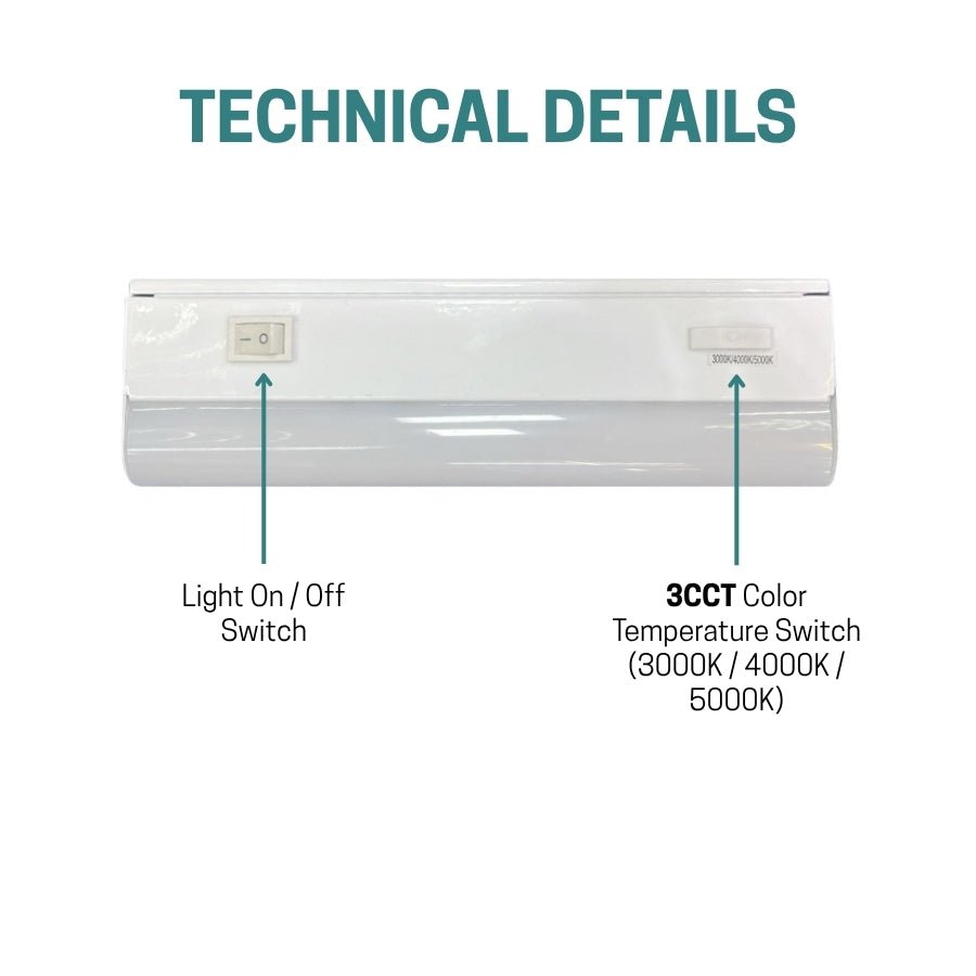 9 Inch LED Under Cabinet Lighting, 4W, 3CCT 3000K/4000K/5000K, 320 Lumens, Hardwired, On/Off Switch, CRI 80+, ETL Certified - Perfect For Kitchen, Vanity, Tiny Home, Makeup Station, Bookshelf, Task, Display, Home Office