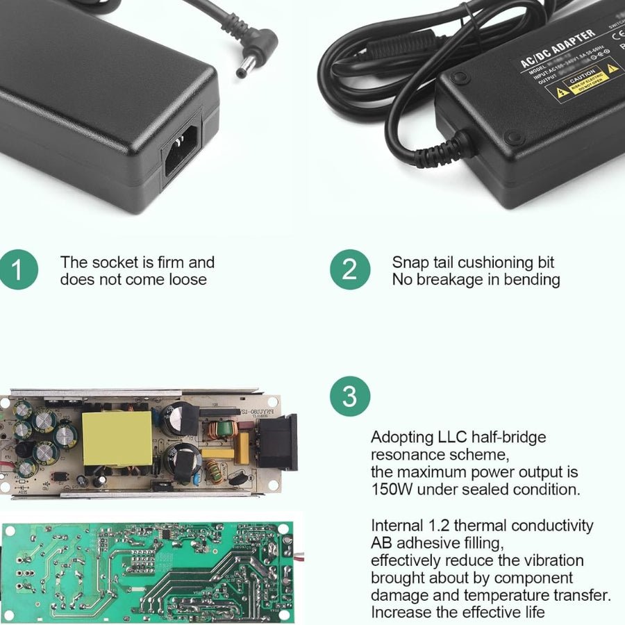 24V DC Power Supply Adapter 6.25A 150W - 100-240V AC to DC Transformer Converter for LED Strip Lights, CCTV, LED Driver Replacement