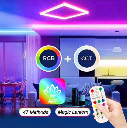 2x2 LED Panel Light - RGB Multicolor Edge-Lit, 40W 4400LM, Smart Wi-Fi Drop Ceiling Light, Remote & App Controlled, Works With Alexa/Google (6 Pack)