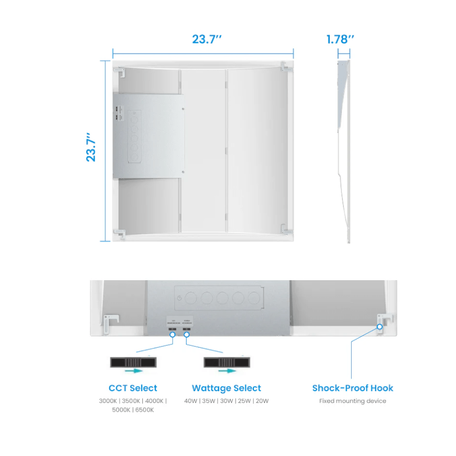 Troffer Lights - 2x2 LED Panel Light, Center Basket 20/25/30/35/40W, 5CCT Dimmable Drop Ceiling Fixture, 100-277V, DLC Premium Rated