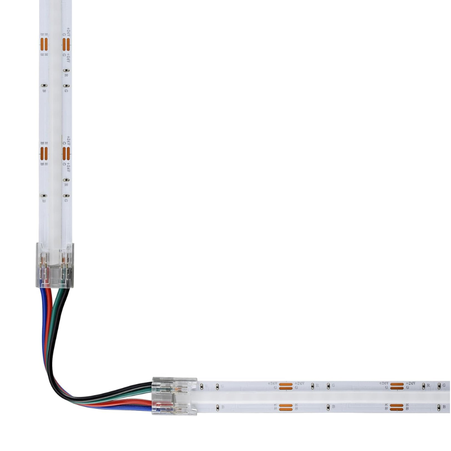 4PIN Transparent COB Connectors Kit for RGB COB LED Strip Lights - 10mm, Solderless Connection, 5pcs 15cm Wires
