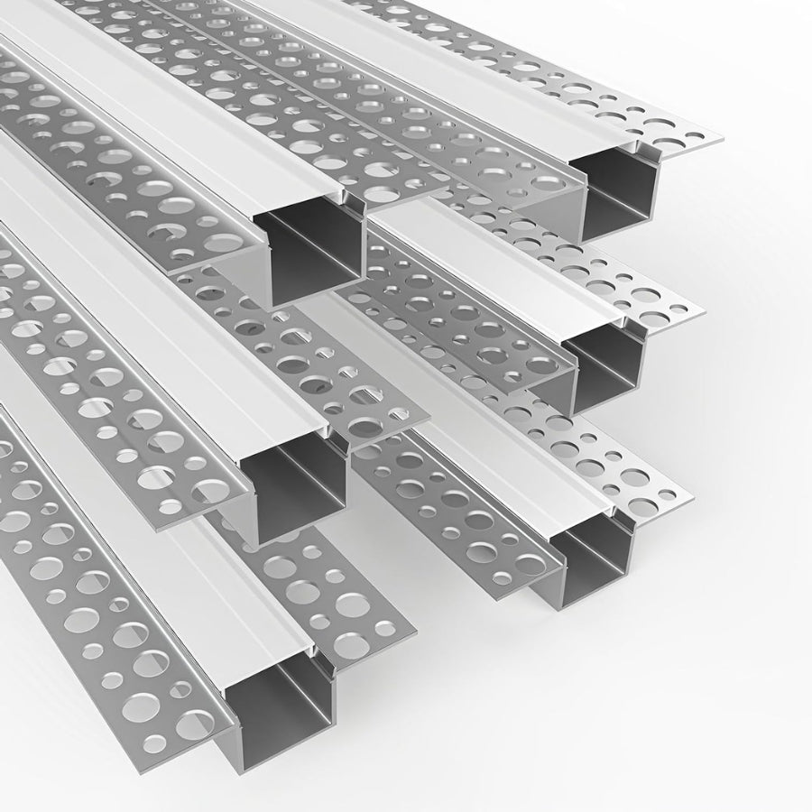 6.6FT/2M, LED Aluminum Channel with Milky Diffuser, Trimless Recessed Drywall Aluminum Channel Diffuser Profile for Strip Light on Wall and Ceiling