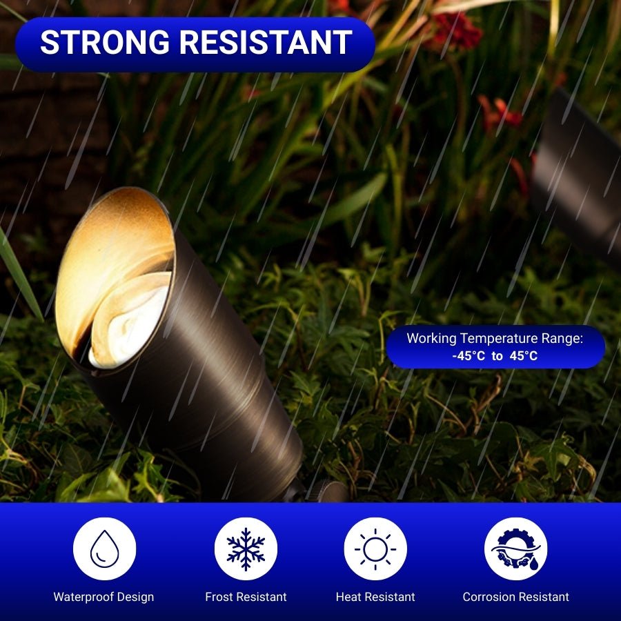 Low Voltage Landscape Spotlights - Brass LED Outdoor Lighting, 12V Waterproof Wired Fixtures for Garden, Yard, Tree, or House Without MR16 Bulb