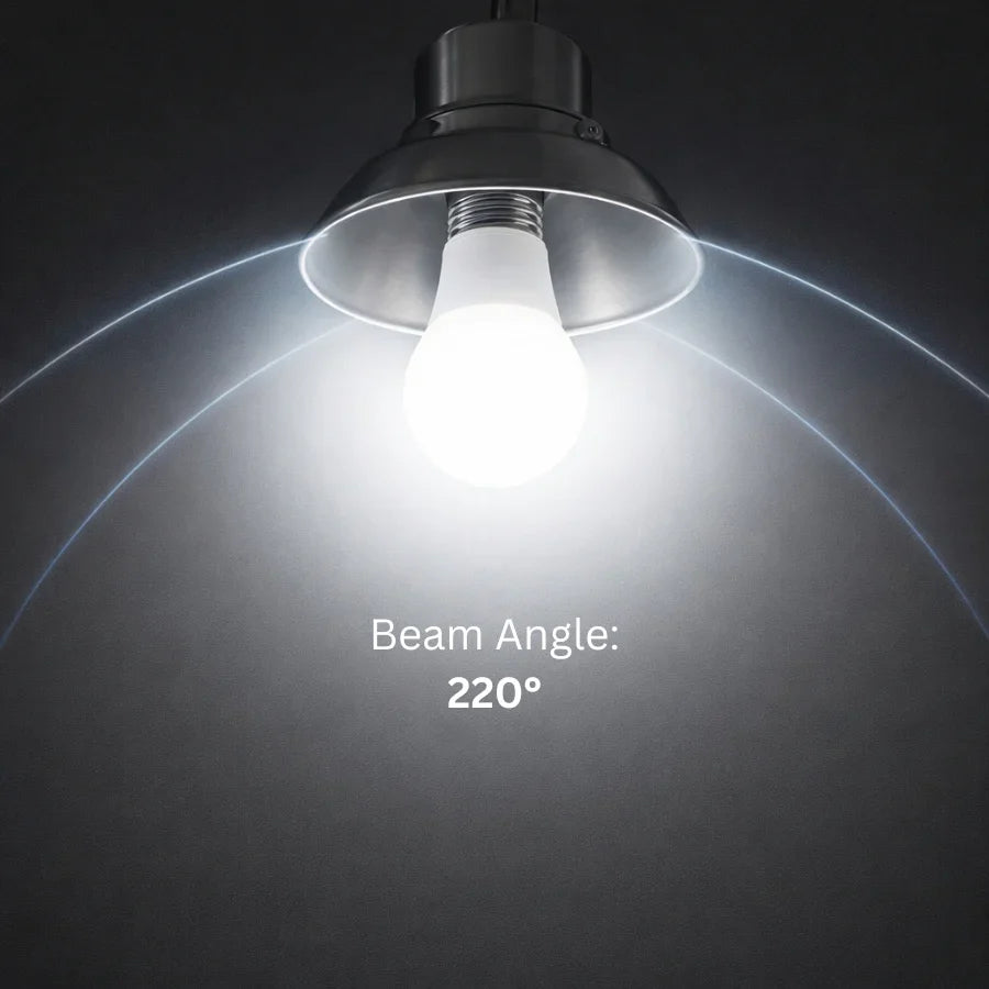LED A19 Bulb, 9W (60W Incandescent Equivalent), 750 Lumens, 5000K Daylight White, E26 Medium Base, 220° Wide Beam, UL Damp Rated, Frosted, Energy Efficient, 10,000 Hour Lifespan