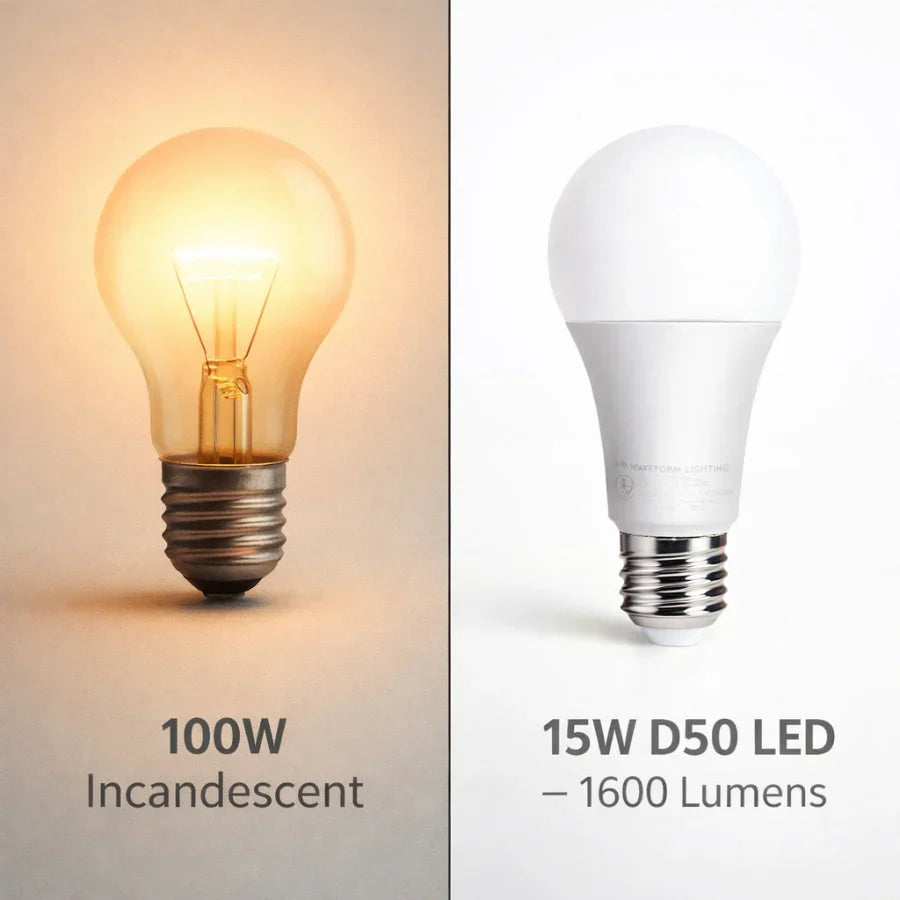 D50 Lighting, A21 LED Light Bulb, 100W Equivalent, Daylight 5000K, 1600 Lumens, E26 Base, High CRI 95, Non-Dimmable, 15W Bulb for Color-Critical Applications