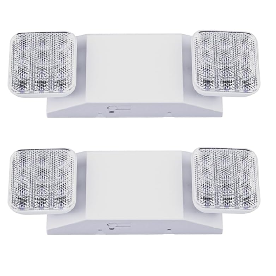 Indoor Emergency Lights with Battery Backup (90 Minutes), 2 Adjustable LED Heads, Wall Mount, Hardwired, Test Switch, Charge Indicator, 120-277V, Fire Resistant (UL 94V-0)